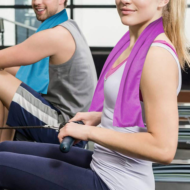 [Australia - AusPower] - [4 Pack] Cooling Towel (40"x12"), Ice Towel, Soft Breathable Chilly Towel, Microfiber Towel for Yoga, Sport, Running, Gym, Workout,Camping, Fitness, Workout & More Activities Blue/Grey/Green/Pink 