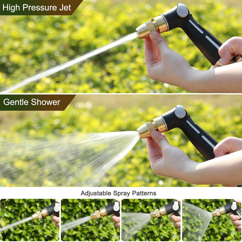 [Australia - AusPower] - FANHAO Garden Hose Nozzle with High Pressure Jet, 100% Heavy Duty Metal Water Hose Sprayer, Thumb Flow Control, On Off Valve, 4 Spray Patterns for Garden Watering, Car and Pet Washing 