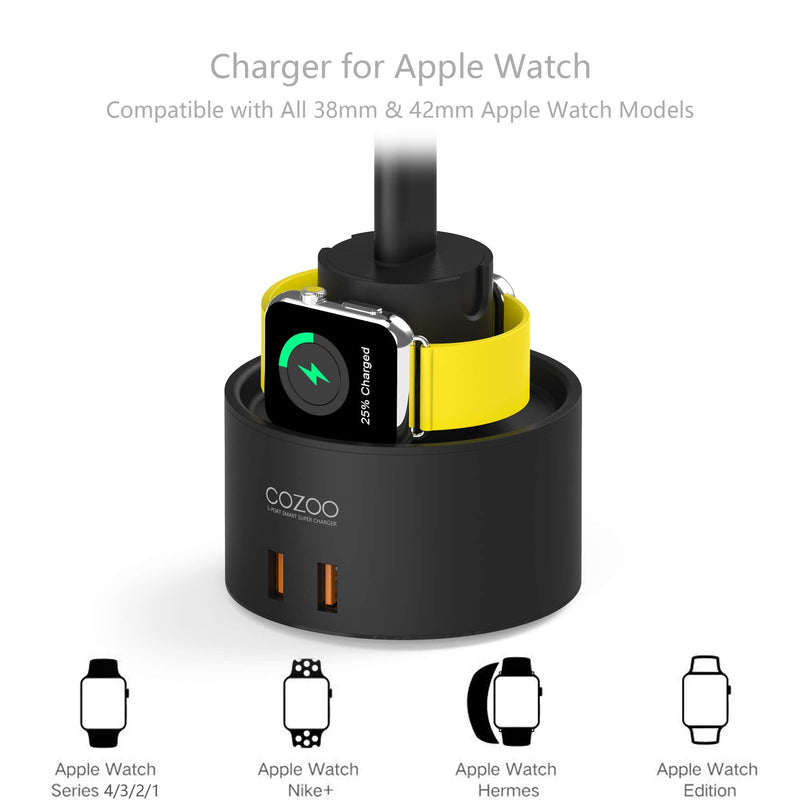 [Australia - AusPower] - Headphone Stand with 5 USB Charger COZOO Desktop Gaming Headset Holder Hanger with 5 USB Charging Station,Watch Stand and Watch Wireless Charging,Accessories for Gaming,DJ,Wireless Earphone Display 