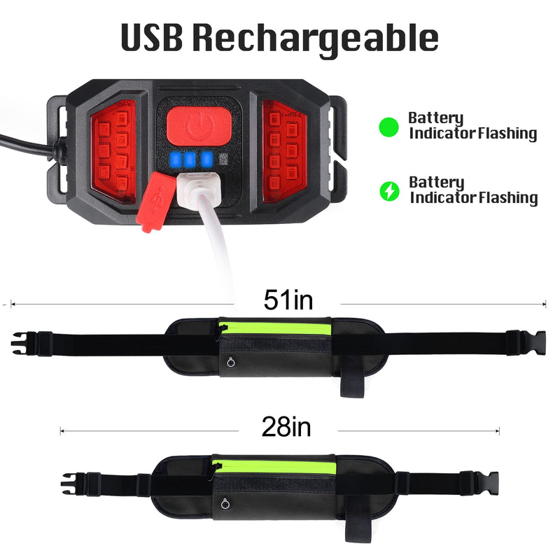 [Australia - AusPower] - Running Light, 1000Lumens Running Belt Fanny Pack with 230°Rechargeable Night Running Light for Phone Waist Bag Light with Water Bottle Holder Slim Running Belt for Runners Sports Jogging Walking Black 