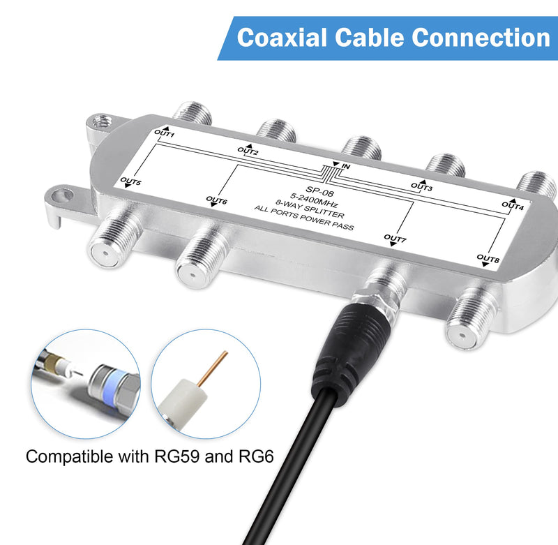 [Australia - AusPower] - NEWCARE Digital 8-Way Coaxial Cable Splitter 5-2400MHz, RG6 Compatible, Work with Satellite/Cable TV and Internet, CATV Antenna System.(COAXIAL Cable NOT Included) 8 ways 