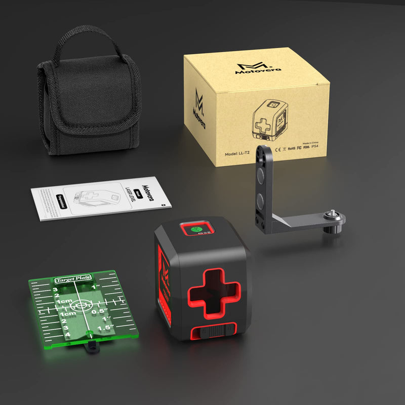 [Australia - AusPower] - Self Leveling Laser Level, Motovera 100ft/30m Laser Level Self leveling Green Cross Line, 4 Brightness Adjustment, Manual Self leveling and Pulse Mode, IP54 Waterproof Battery Carrying Bag Included 2Line-Green 