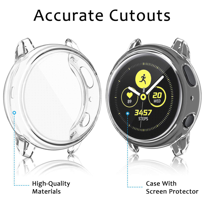 [Australia - AusPower] - [4 Pack] Amzpas Compatible with Samsung Galaxy Watch Active 2 Screen Protector Case 44mm, Soft TPU Full Around Cover for Samsung Galaxy Active 2 Smartwatch (Black, Black, Clear, Clear, 44mm) Black-Clear-Black-Clear 