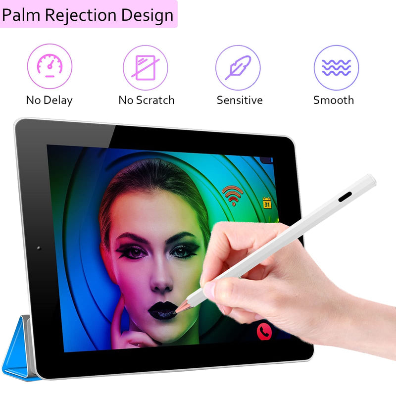 [Australia - AusPower] - DOGAIN Stylus Pens for Touch Screens, Active iPad Pencil with Palm Rejection for Drawing, Compatible with (2018-2022) iPad Pro(11/12.9 Inch), iPad Air 3rd/4th Gen, iPad 6th/7th/8th/9th Gen (White) White 