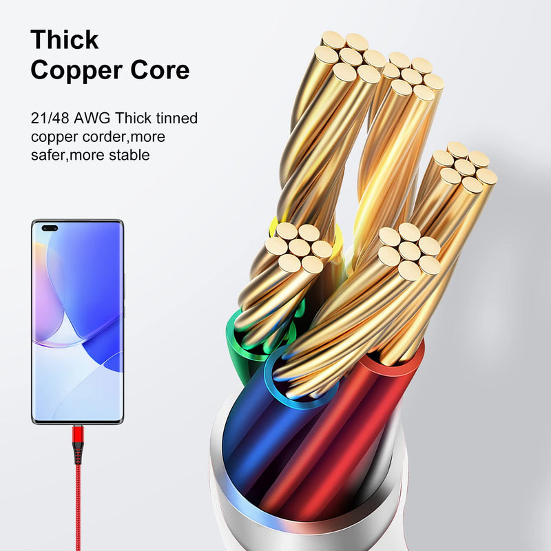 [Australia - AusPower] - USB A to Type C Cable, Cabepow [3Pack] 6Ft Fast Charging 6 Feet USB Type C Cord for Samsung Galaxy A10/A20/A51/S10/S9/S8, 6 Foot Type C Charger Premium Nylon Braided USB Cable -Red Red 6Feet 