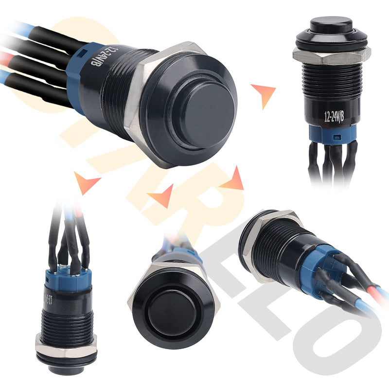 [Australia - AusPower] - Starelo 5pcs 12mm Latching led Push Button Switch Black Shell with pre-Wiring, IP65 Waterproof Push Button Switch,1NO 1 Normally,Self-Locking with LED(Blue). 12mm Black Shell 