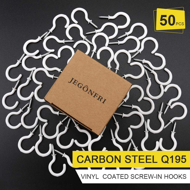 [Australia - AusPower] - 50 Pack Ceiling Hooks, 1-1/4 Inch Vinyl Coated Screw-in Hooks Hanging Plants & Flower Baskets, Multi-Function Wall Hooks Garage Hooks Cup Hooks for Indoors Outdoors - White 