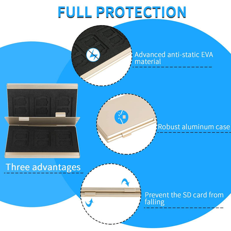 [Australia - AusPower] - SD Card Holder, SD Card Case,LAVILI CF Memory Card Holder Case Aluminum Alloy Hard Shell, Double-Layer Capacity for 6SD Cards and 12 TF Cards Champaign Gold 