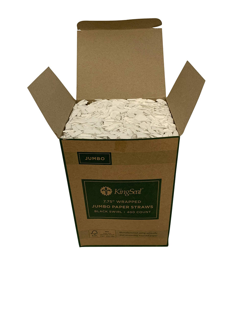 [Australia - AusPower] - Kingseal FSC Certified Disposable Paper Drinking Straws, Paper Wrapped, 7.75" Length x 6mm Diameter, Black Swirl Stripe, Biodegradable, Earth Friendly, Bulk Pack - 400 Straws per Box 1 
