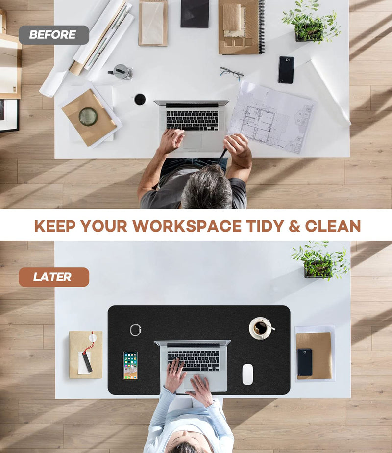 [Australia - AusPower] - RostiKong Desk Mat Dual Use Office Desk Pad on Top of Desks PU Leather Desk Blotter Protector Computer Laptop Keyboard Writing Mouse Pad Waterproof Decorative Desk Cover Protector (16'' x 32'' Black) 16'' x 32'' Black + Black 