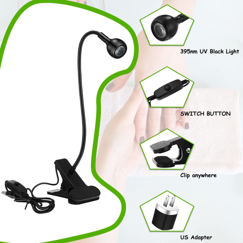 [Australia - AusPower] - Big Chip 395 nm UV LED Black Light Fixtures with Gooseneck and clamp for UV Gel Nail Curing with Mini UV LED Nail Lamp for Gel Nails and Adapter USB Charger Block 