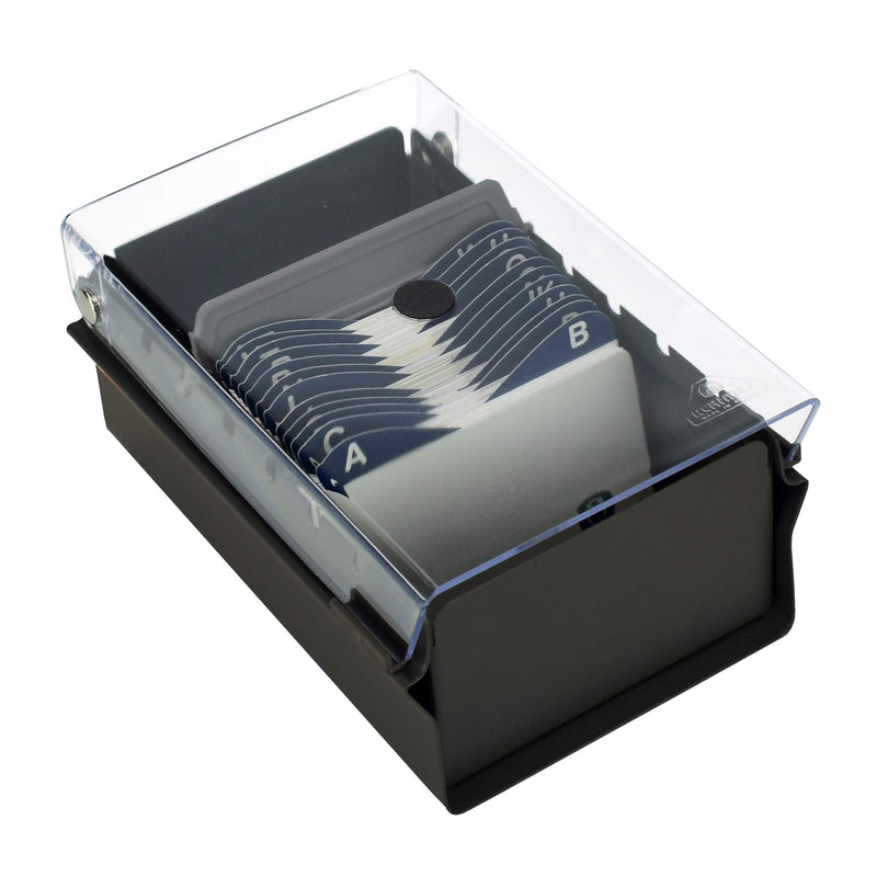 [Australia - AusPower] - Acrimet Index Business Card Size File Holder Organizer Metal Base Heavy Duty (AZ Index Cards and Divider Included) (Black Color with Clear Crystal Plastic Lid Cover) 