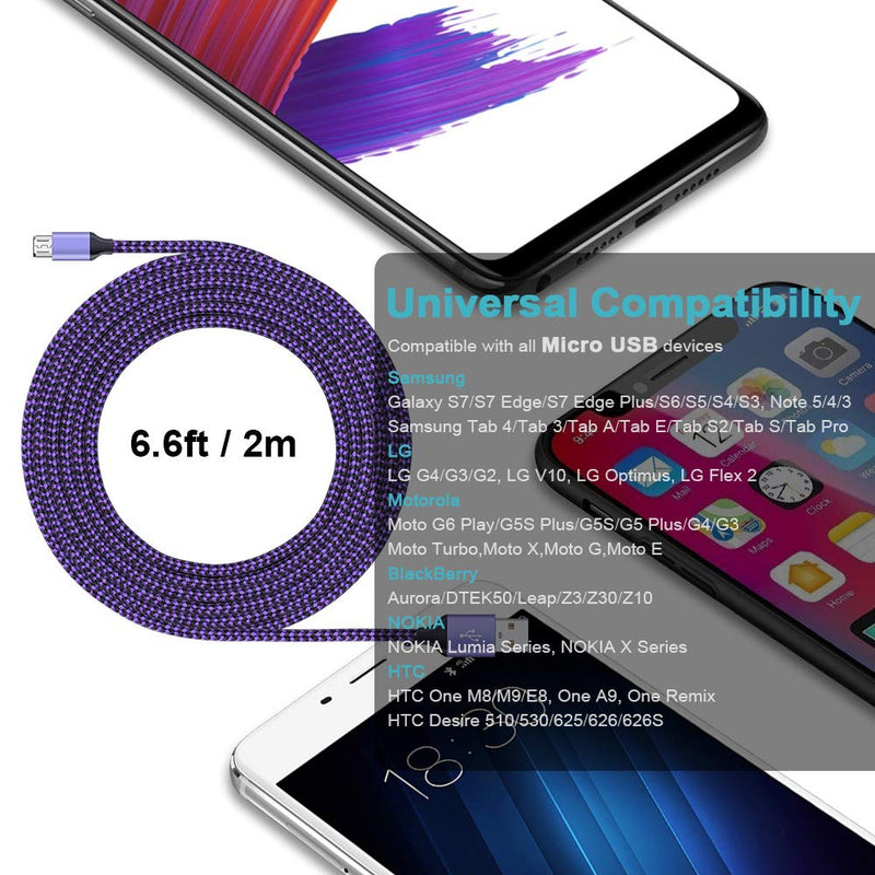 [Australia - AusPower] - Android Charger Cable, 2-Pack 2.1A Dual Port USB Adapter Power Plug with 6FT Fast Charging Micro USB Cable Android Phone Charger for Samsung Galaxy S7 S6 S5 J7V J7 J8 Note 5, LG K50S K50 K40S K40 Purple 