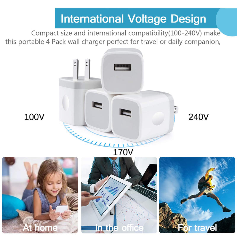 [Australia - AusPower] - iPhone Charging Block, Charger Cube 4Pack/5Watt One-USB Charger Block Plug in Wall Plug Outlet for iPhone 13 12 Mini 11 Pro Max XR XS X 8 7 6s SE, iPad Samsung Glaxy S21 S20 S10 S9 S8 J7 J3 S6 HTC White 