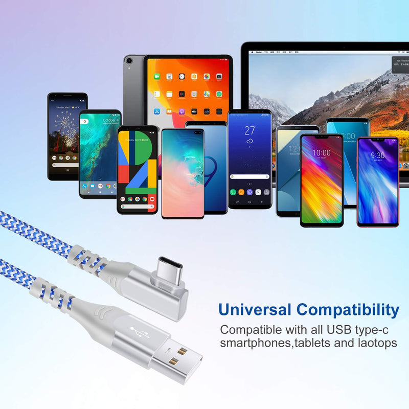 [Australia - AusPower] - Pofesun 3 Pack 10ft USB C Cable Right Angle 90 Degree USB A to Type C Fast Charger Compatible for Samsung Galaxy S20 S10 S9 S8 Plus Note 9 8,LG G8 G7 V40 V20, Moto G7-Blue,Green,Purple Blue,Green,Purple 