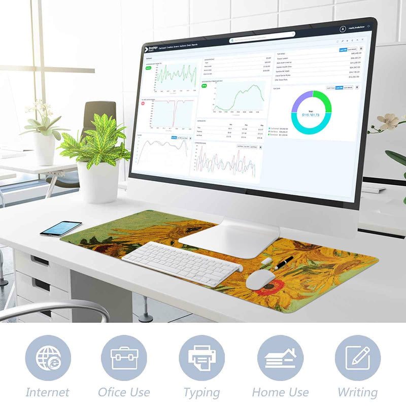 [Australia - AusPower] - ALAZA Sunflower Print Van Gogh Large Gaming Mouse Pad Big Mousepad Mice Keyboard Mat with Non-Slip Rubber Base for Computer Laptop Home & Office, 35.4 X 15.7 inch 35.4 x 15.7in / 90 x 40cm Multi 1 