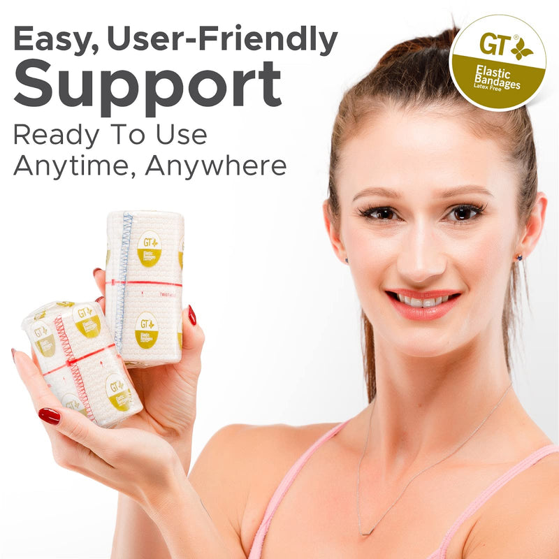 [Australia - AusPower] - Premium Elastic Bandage Wrap made of USA Grown Organic Cotton - Hook & Loop Fasteners at Both Ends - GT Latex Free Hypoallergenic Compression Roll for Sprains & Injuries (3" Wide, 4 Pack) 3" Wide 