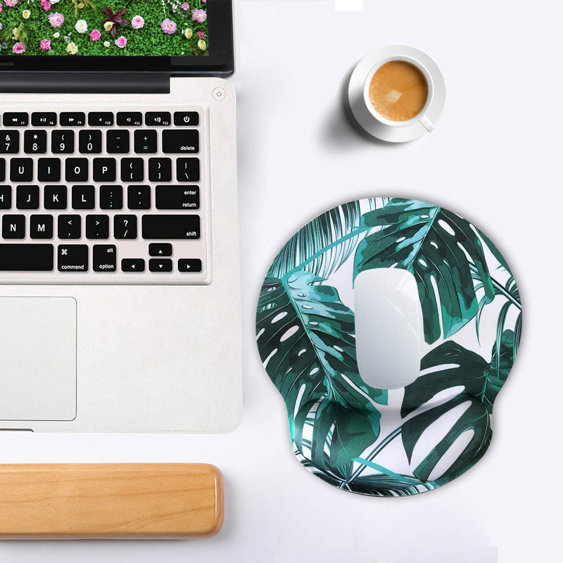 [Australia - AusPower] - Ergonomic Mouse Pad with Wrist Support,Dooke Cute Wrist Pad with Non-Slip Rubber Base for Computer, Laptop, Home Office Gaming, Working, Easy Typing & Pain Relief Tropical Leaf Green Plant 