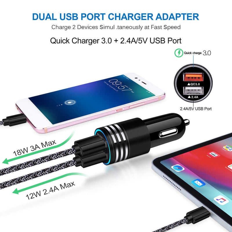 [Australia - AusPower] - USB C Fast Car Charger for Samsung Galaxy S22 S21 FE S20 Ultra Z Flip 3/Z Fold 3 A03S A13 A02S A12 A32 A42 A52 A10E A20 A50 A21 A51,Quick Charge 3.0 Rapid Car Adapter +6ft Type C Fast Charging Cable Black 