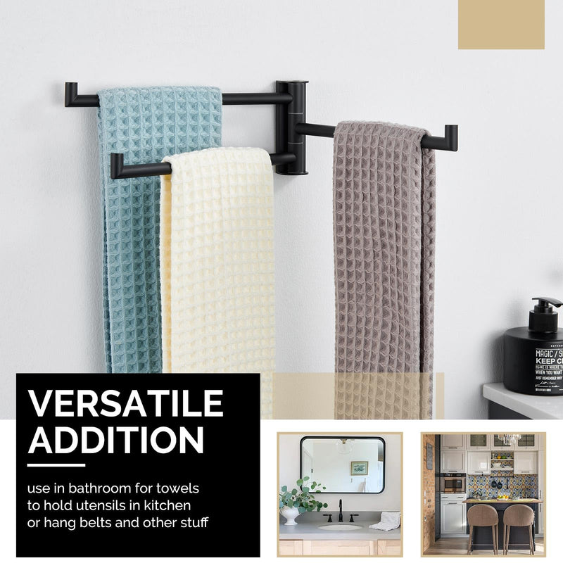 [Australia - AusPower] - Swivel Hand Towel Holder 3 Bars, Angle Simple 304 Stainless Steel Hand Towel Rack, Folding Bathroom Towel Hanger Wall Mount, Matte Black 