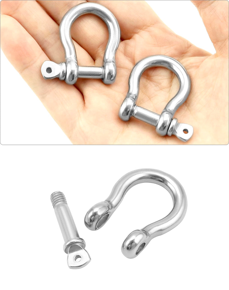 [Australia - AusPower] - QWORK 1/4" D-Ring Shackles, 20 Pcs 304 Stainless Steel Bow Shackle, Safety Chain Shackle, Heavy Duty Anchor Shackle Chains Wirerope Lifting for Rigging, Towing, Anchor 