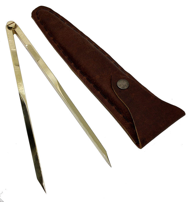 [Australia - AusPower] - 5MOONSUN5's Vintage Navigation Straight Pattern Artist Divider Solid Brass Drawing Tool Professional 8” Long Solid Brass with Heavy Duty Brass Point Tool for Art Projector with Leather Case 