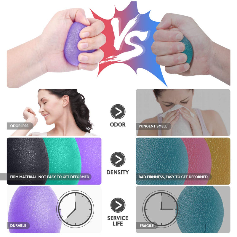 [Australia - AusPower] - Peradix Hand Grip Strength Trainer, Stress Relief Ball for Adults and Kids, Wrist Rehab Therapy Hand Grip Equipment Ball Squishy - Set of 3 Finger Resistance Exercise Squeezer Purple Green Black 