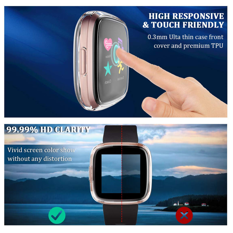 [Australia - AusPower] - Maledan Ultra Thin Screen Protector Case Compatible with Fitbit Versa 2, 3 Pack TPU HD Full Protective Case Cover Scratch Resistant Shock Absorbing for Versa 2 Smartwatch Bands Accessories Clear/Silver/Black 