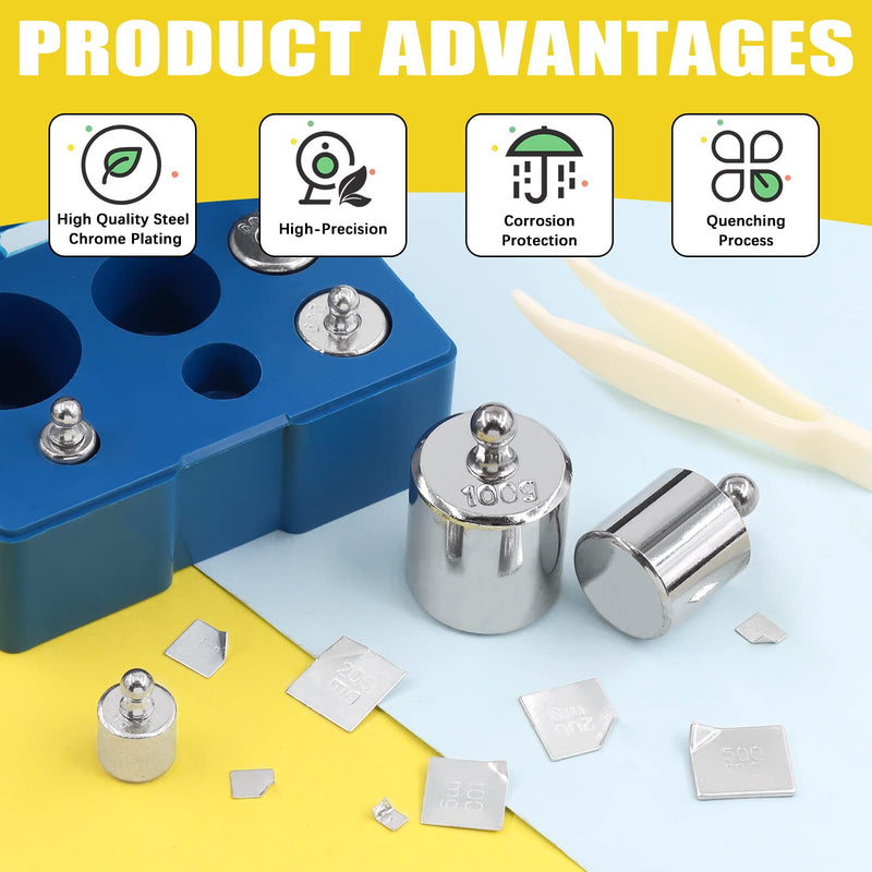 [Australia - AusPower] - Mardatt 18 Pcs Precision Scale Calibration Weight Set10m to 500mg, 5g to 100g Grams Steel Weights Calibration with Tweezers for Digital Balance Scale, Jewellery Scale, M2 Class(Total 200g) 