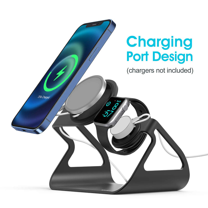 [Australia - AusPower] - Heavy Sturdy Sleek 2 in 1 Klenky Charging Stand for Apple Watch and MagSafe Compatible iPhone 12 Series, Desktop Stand Compatible with Apple Watch Series/SE and iPhone 12 Series(MagSafe Not Included) Black 