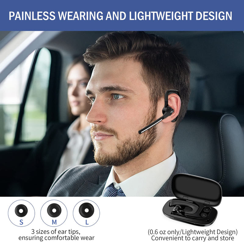 [Australia - AusPower] - Bluetooth Headset Wireless Earpiece [2021 Upgraded] CVC8.0 Dual Mic Noise Cancelling, LOVOCOO V5.0 Bluetooth Earpiece Earbud Hands-Free Earphone for iPhone Android Business Driver Trucker Office 