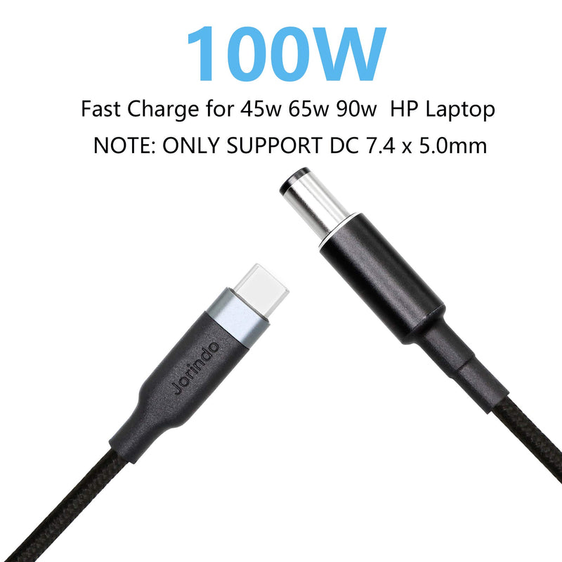 [Australia - AusPower] - CERRXIAN 6.5ft 100W PD USB Type C Male Input to DC 7.4 x 5.0 mm (7.4x0.6) Male Power Charging Cable for HP G42 G50 G56 G60 G61 G62 G70 G71 G72(7406H-100W) 