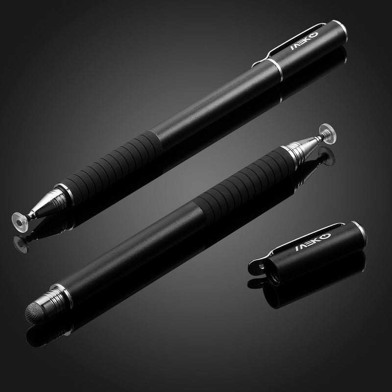 [Australia - AusPower] - MEKO Universal Stylus,[2 in 1 Precision Series] Disc Stylus Touch Screen Pens for All Capacitive Touch Screens Cell Phones, Tablets, Laptops Bundle with 6 Replacement Tips - (2 Pcs, Black/Black) *Black/Black 