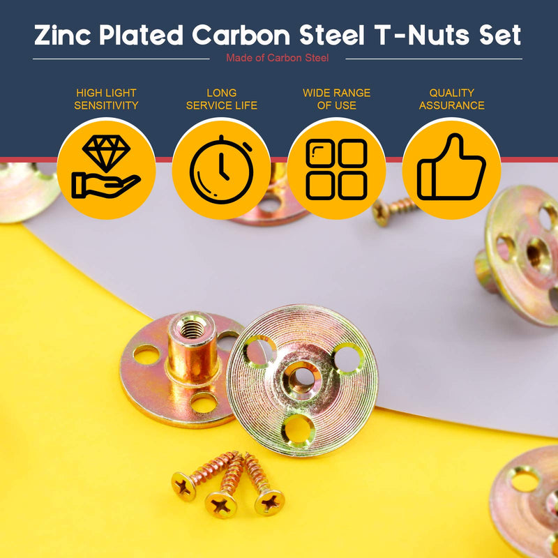 [Australia - AusPower] - Hilitchi 64Pcs M6 Brad Hole Tee Nut Carbon Steel Screw in T Nuts Round Base Mounting Hardware Fitting Fastener Flange Insert Female Thread with Screws (M6-64PCS) M6-64PCS 