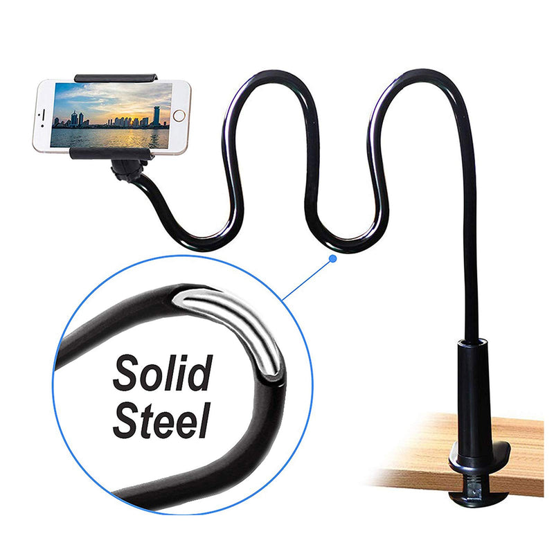 [Australia - AusPower] - Cell Phone Clip on Stand Holder - with Grip Flexible Long Arm Gooseneck Bracket Mount Clamp for iPhone X/8/7/6/6s/5 Samsung S8/S7, Used for Bed, Desktop (Black) Black 