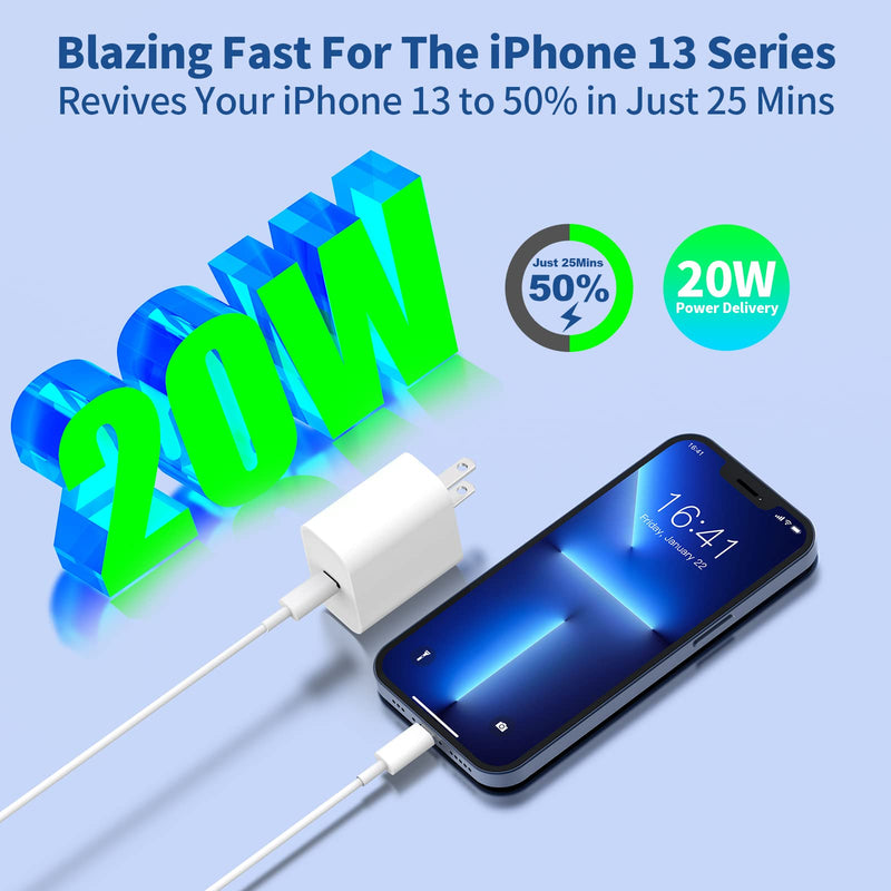 [Australia - AusPower] - [Apple MFi Certified] iPhone 13 Fast Charger, Redpark 2 Pack 20W PD USB C Power Rapid Wall Charger with 6FT Type C to Lightning Quick Charging Sync Cable for iPhone 13 Pro/12/11/XS/X 8/SE/iPad/AirPods White 