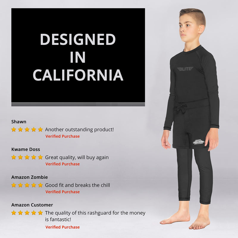 [Australia - AusPower] - Elite Sports Rash Guards for Boys and Girls, Full Sleeve Compression BJJ Kids and Youth Rash Guard Black Small 