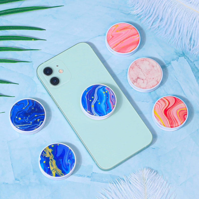[Australia - AusPower] - 6 Packs Phone Grip Holder for Phones and Tablets, Flowing Marble Texture Multi-Function Collapsible Phone Finger Holder, Compatible with iPhone Samsung Galaxy All Smartphone - Pink Marble Blue Marble 