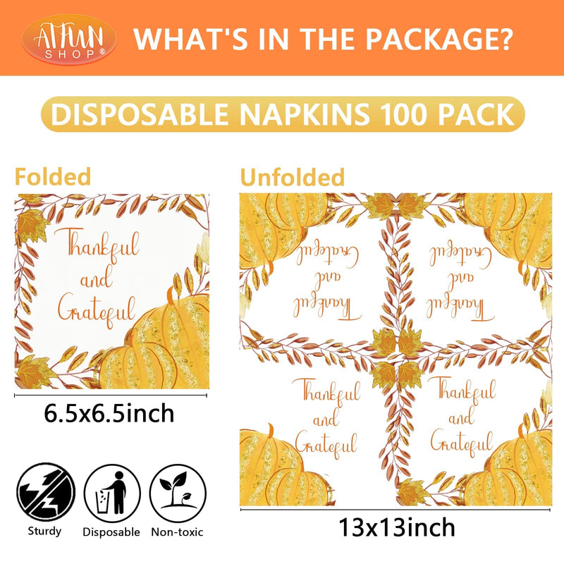 [Australia - AusPower] - Thanksgiving Napkins 100PCS 13" X 13" Disposable Paper Napkins for Fall Party Supplies Thanksgiving Dinner Party Table Decorations Orange Paper Napkins Pumpkin Design Thanksgiving Glitter Pumpkin 