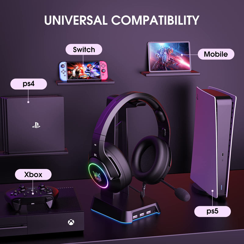 [Australia - AusPower] - 【2022 Upgraded】 Ajsaki K9 Gaming Headset,Gaming Headphones with RGB LED Lights, Noise Cancelling, Stereo PS Vita Headset with Microphone, Over-Ear Headphones for PC, PS4, PS5,Switch, Xbox One, Mac 