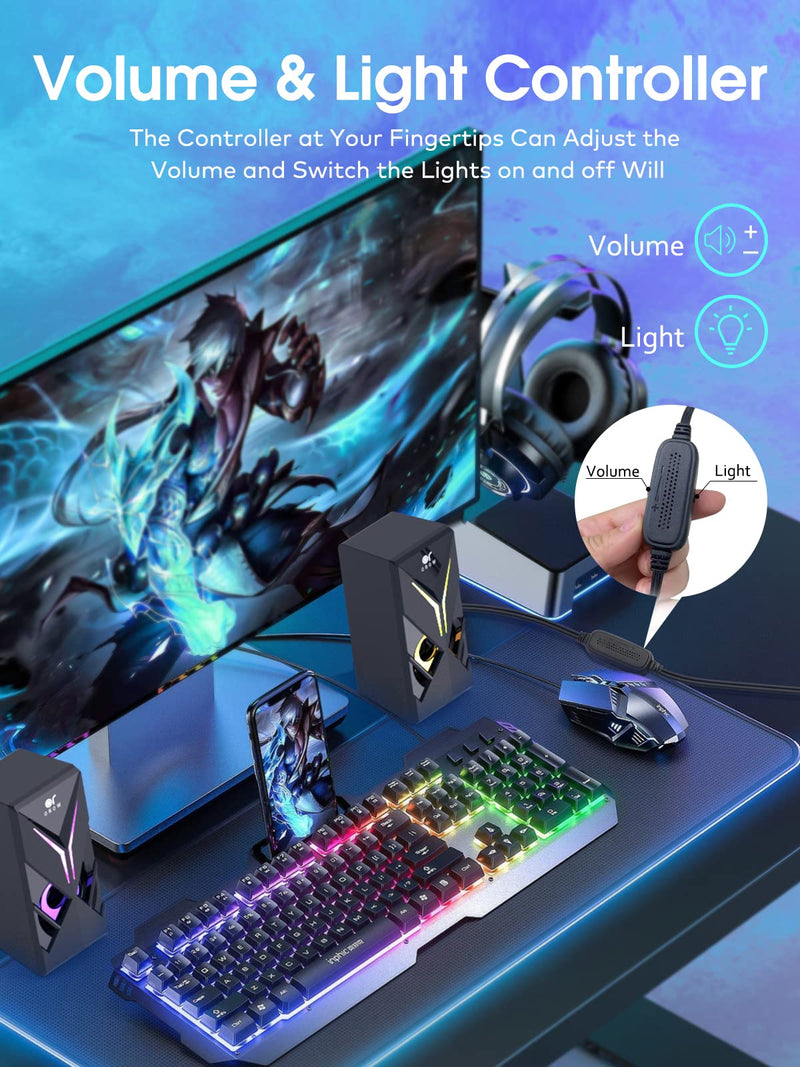 [Australia - AusPower] - OROW Computer Speakers,1OW Speakers for PC 2.0 Channel Gaming Speakers RGB Speakers for Monitor,3.5mm Aux Input Multimedia Desktop Speaker Black 10W 