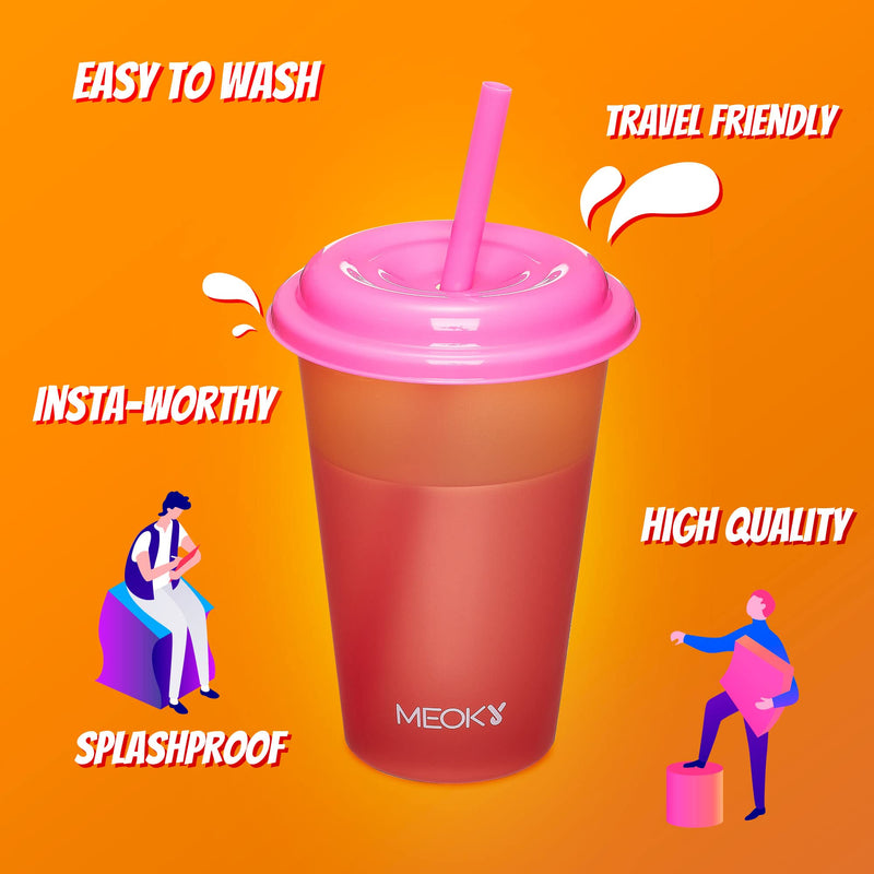 [Australia - AusPower] - Meoky Color Changing Cups with Lids and Straws for Kids 6Pack 12oz Plastic Reusable Cold Drink Tumblers Summer Party Cups 6 Count (Pack of 1) 