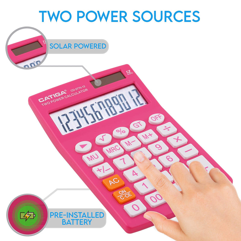 [Australia - AusPower] - Desktop Calculator with 12 Digit LCD Display Screen, Home or Office Use, Easy to Use with Clear Display/Memory Functions, CD-2775 (Pink) Pink 