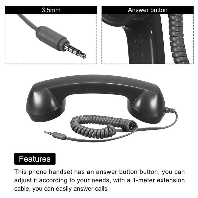 [Australia - AusPower] - MECCANIXITY 3.5mm Retro Telephone Handset Phone Telephone Receiver for Microphone Speaker Smooth Black 