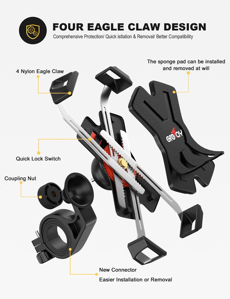 [Australia - AusPower] - Grefay Bike Phone Mount Metal Motorcycle Handlebar Phone Holder Scooter Phone Clamp for 4.0-7.0 Inch Smartphone with 360° Rotation 