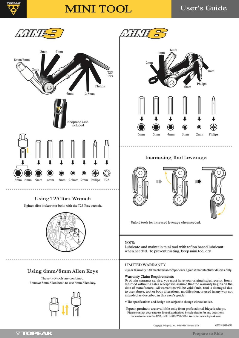 [Australia - AusPower] - Topeak The Mini 9-Function Bicycle Tool - TT2409 , Black/Silver, L x W x H ﻿﻿﻿﻿6.6 x 3.1 x 2cm / 2.6” x 1.2” x 0.8” 