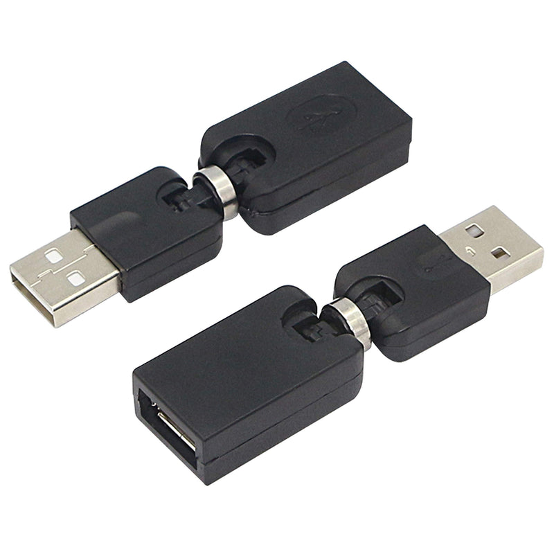 [Australia - AusPower] - GELRHONR Swivel USB Adapter, Rotatable USB 2.0 Type A Male to Type A Female Extension Connector 360 Degree Rotation Adjustable Right Angle Extension Adapter Converter(Black- 2 Pack) 