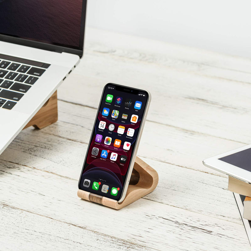 [Australia - AusPower] - Wooden Cell Phone Stand, MTWhirldy Stands for iPhone Universal Compatible with iPhone 11 Pro Max XS XR 8 Plus 7, Samsung Galaxy S20 S9 8 LG Moto Smartphone Facetime Holder for Desk (Maple and Walnut) 