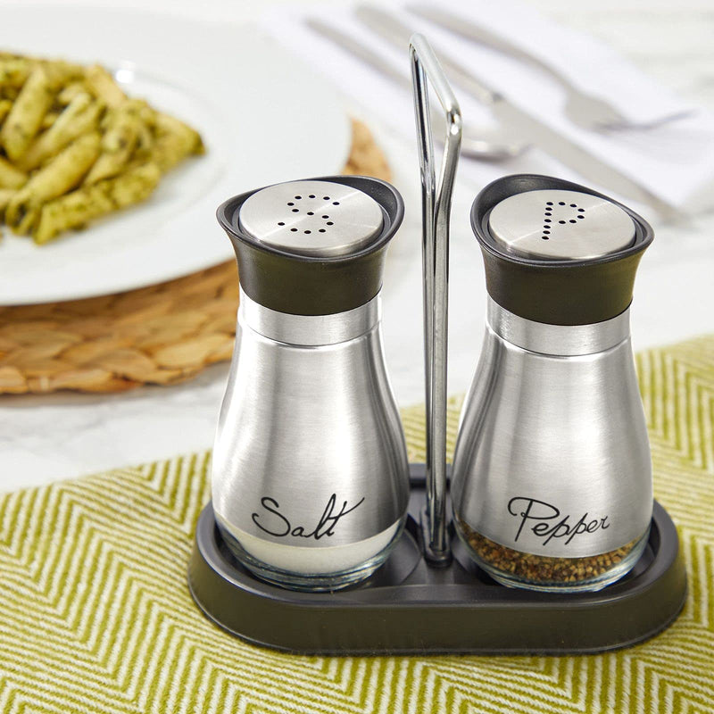 [Australia - AusPower] - Salt and Pepper Shakers Set with Holder, Stainless Steel and Glass Dispenser (4oz) 