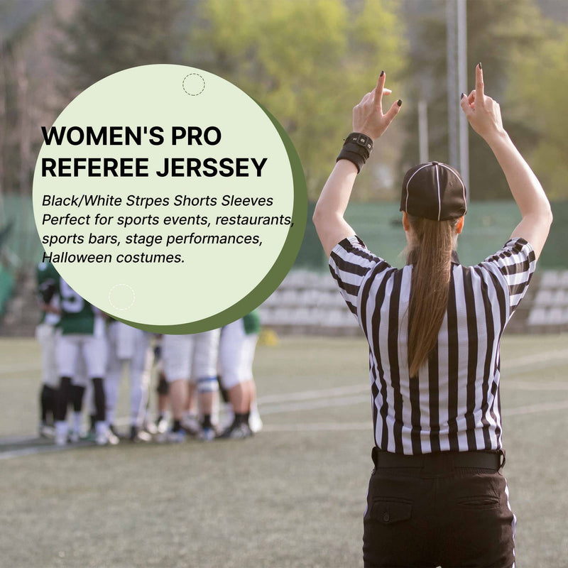 [Australia - AusPower] - Thapower Women's Official Referee Shirt Black & White Stripe Ref Umpire Jersey Short Sleeve for Basketball Football Hockey Black & White-v Neck Large 